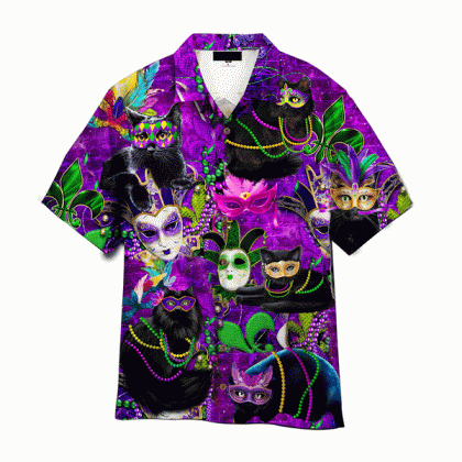 Cats Mardi Gras Carnival Purple Hawaiian Shirt Aloha Shirt For Men And Women