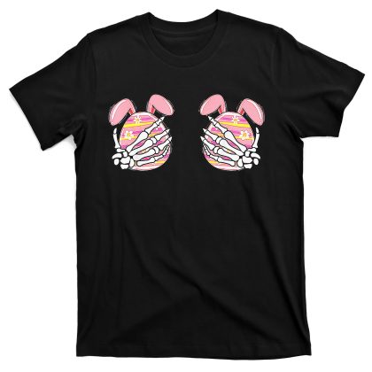 Cute Bunny With Eggs Skeleton Hand Boobs Unisex Gildan T-shirt Comfort Colors T-Shirt, Happy Easter Day Gift Idea, Bunny Shirt For Men Women