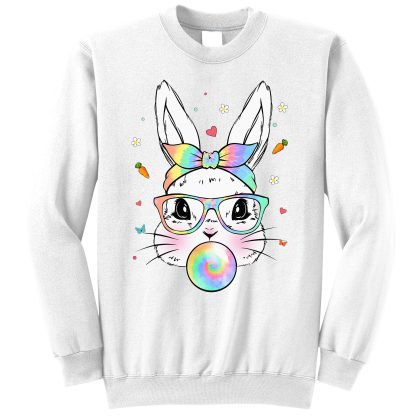 Easter Day Bunny With Tie Dye Glasses Bubblegum Sweatshirt For Men Women, Happy Easter Day Gift Idea, Bunny Sweatshirt Gift