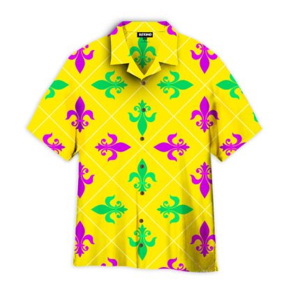 Yellow Symmetry Fleur De Lis Mardi Gras Hawaiian Shirt Aloha Shirt For Men And Women